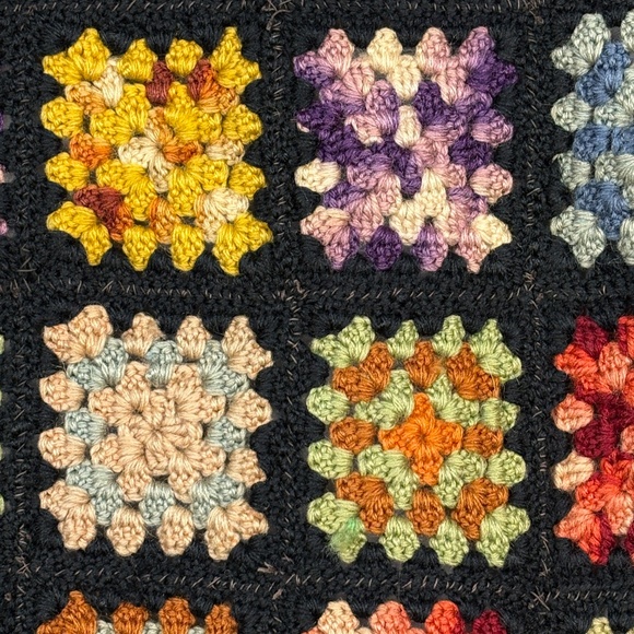 VTG Handmade Wool Afghan Roseanne Throw Sofa Blanket Granny Square 64" X 38" - Picture 5 of 15